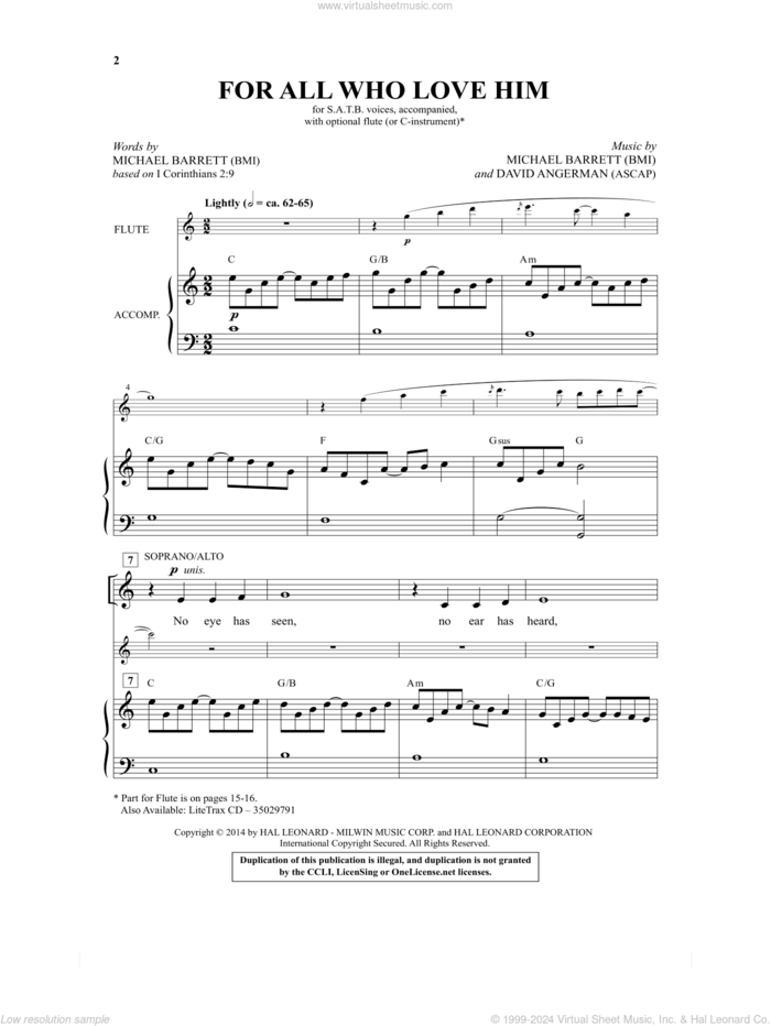 For All Who Love Him sheet music for choir by David Angerman and Michael Barrett, intermediate skill level