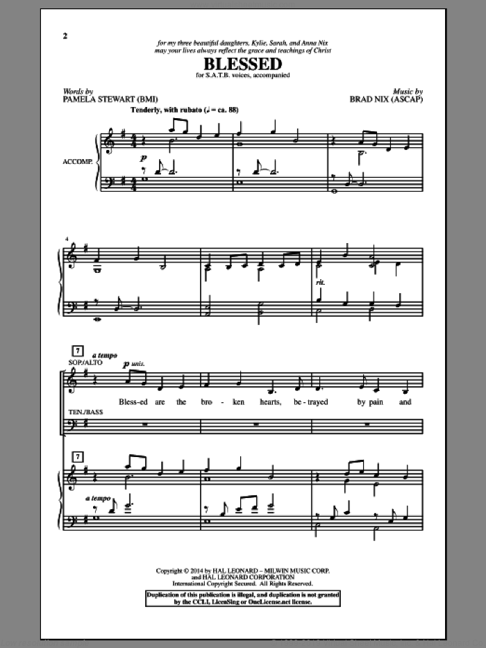 Blessed sheet music for choir (SATB: soprano, alto, tenor, bass) by Brad Nix and Pamela Stewart, intermediate skill level