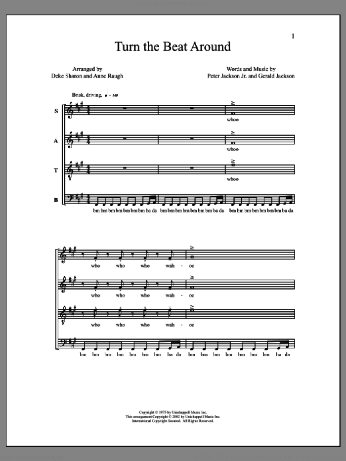 Turn The Beat Around sheet music for choir (SATB: soprano, alto, tenor, bass) by Deke Sharon, Anne Raugh, Gerald Jackson and Peter Jackson Jr., intermediate skill level