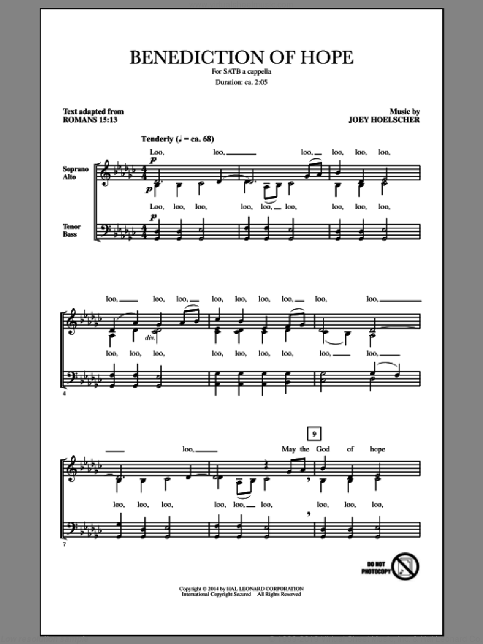 Benediction Of Hope sheet music for choir (SATB: soprano, alto, tenor, bass) by Joey Hoelscher, intermediate skill level