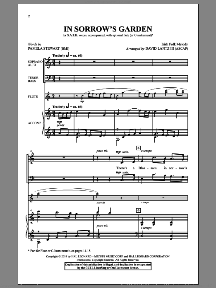 In Sorrow's Garden sheet music for choir (SATB: soprano, alto, tenor, bass) by Pamela Stewart and David Lanz, intermediate skill level