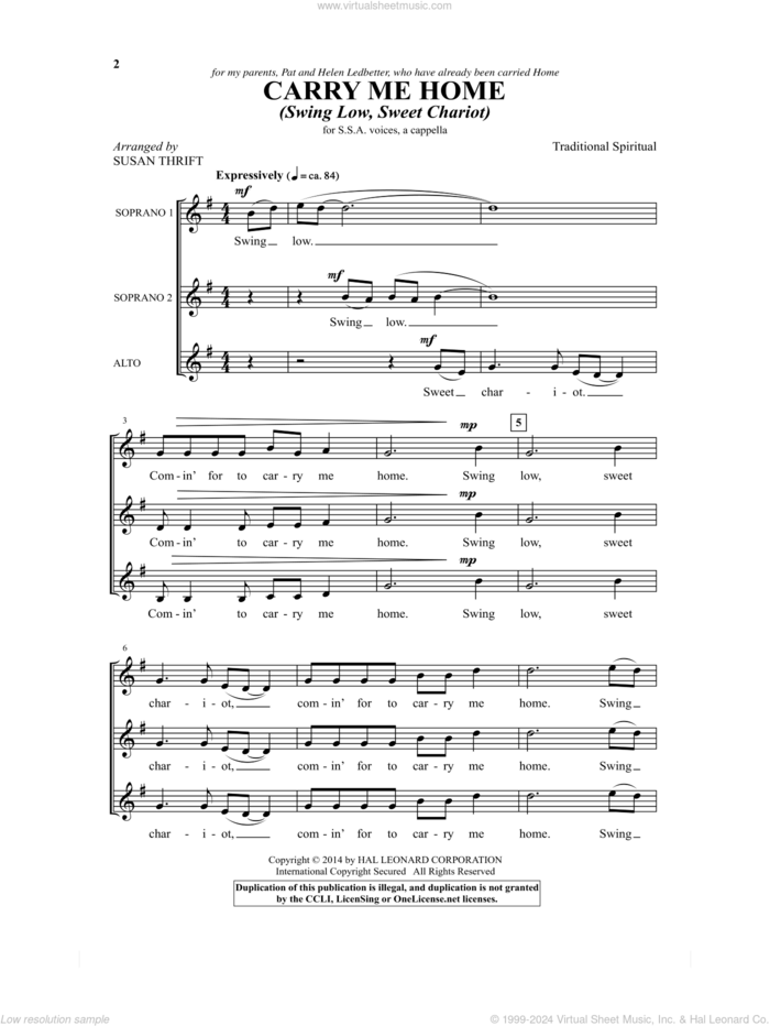 Swing Low, Sweet Chariot sheet music for choir (SSA: soprano, alto) by Susan Thrift, intermediate skill level