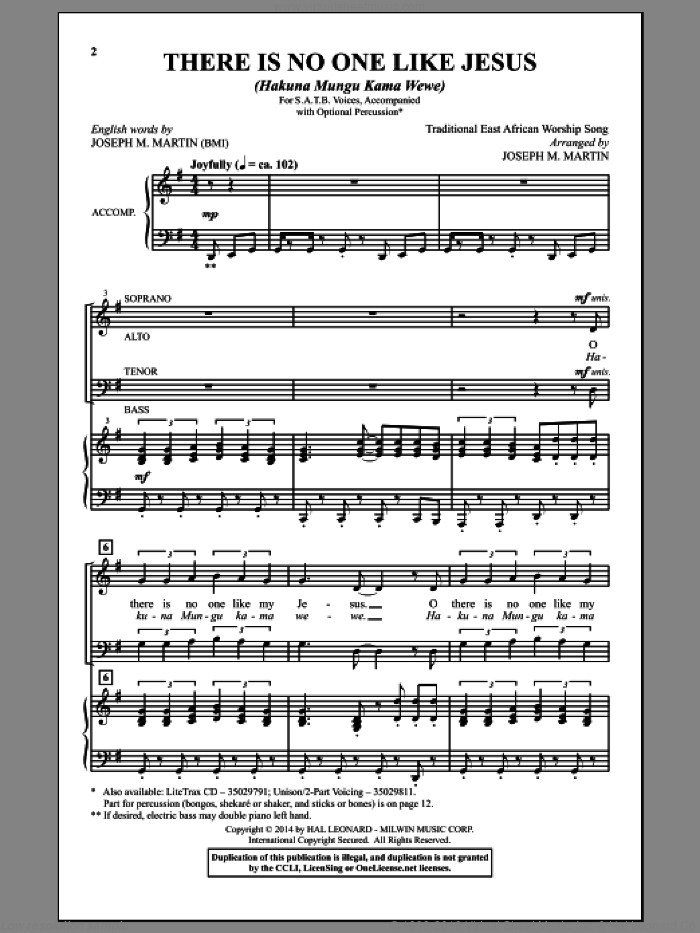 There's No One Like Jesus (Hakuna Mungu Kama Wewe) sheet music for choir (SATB: soprano, alto, tenor, bass) by Joseph M. Martin, intermediate skill level