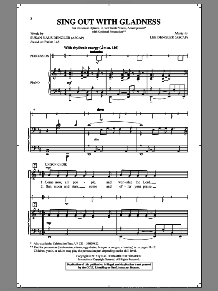 Sing Out With Gladness sheet music for choir by Lee Dengler, Psalm 148 and Susan Naus Dengler, intermediate skill level