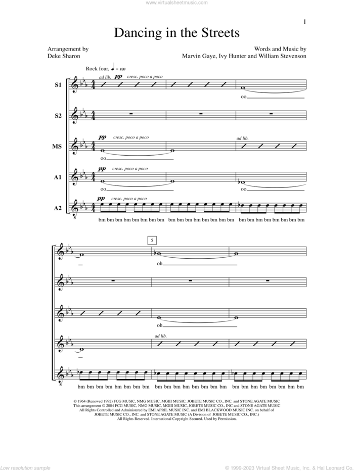 Dancing in the Streets sheet music for choir (SSAA: soprano, alto) by Deke Sharon, Anne Raugh, Ivy Hunter, Marvin Gaye and William Stevenson, intermediate skill level