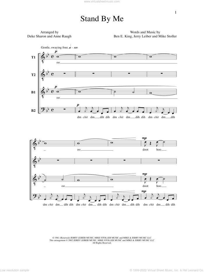 Stand By Me sheet music for choir (TTBB: tenor, bass) by Deke Sharon, Anne Raugh, Ben E. King, Jerry Leiber and Mike Stoller, intermediate skill level