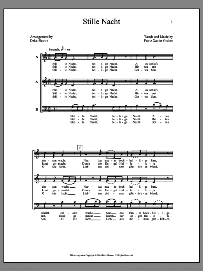 Stille Nacht sheet music for choir (SAB: soprano, alto, bass) by Deke Sharon, Anne Raugh and Franz Xavier Gruber, intermediate skill level