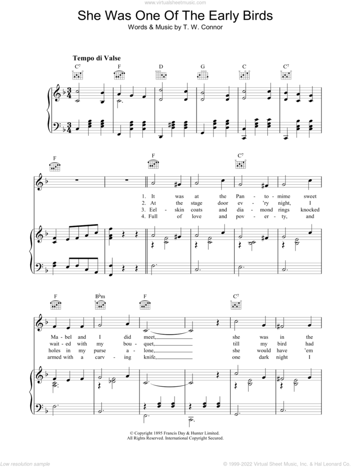 She Was One Of The Early Birds sheet music for voice, piano or guitar by George Beauchamp and Tommie Connor, intermediate skill level