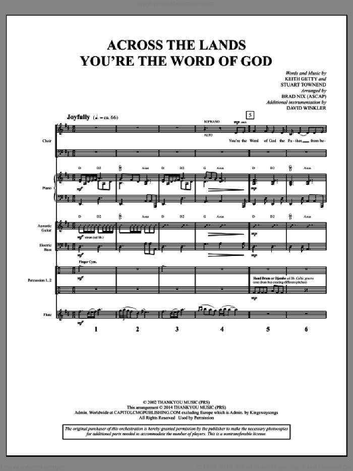 Across the Lands You're the Word of God (COMPLETE) sheet music for orchestra/band by Brad Nix, Keith & Kristyn Getty, Keith Getty and Stuart Townend, intermediate skill level