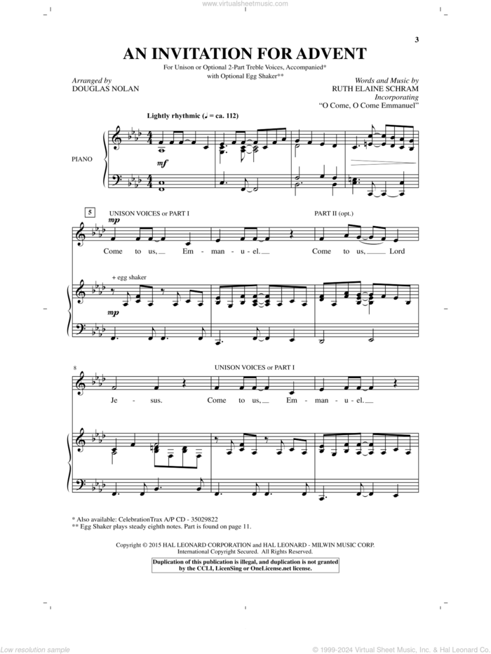 An Invitation For Advent sheet music for choir by Ruth Elaine Schram and Douglas Nolan, intermediate skill level