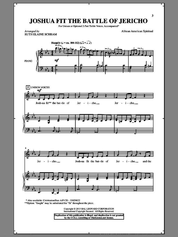 Joshua (Fit The Battle Of Jericho) sheet music for choir (2-Part) by Ruth Elaine Schram, intermediate duet