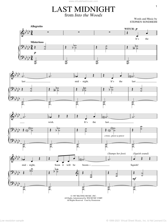 Last Midnight (from Into The Woods) sheet music for voice and piano by Stephen Sondheim, intermediate skill level