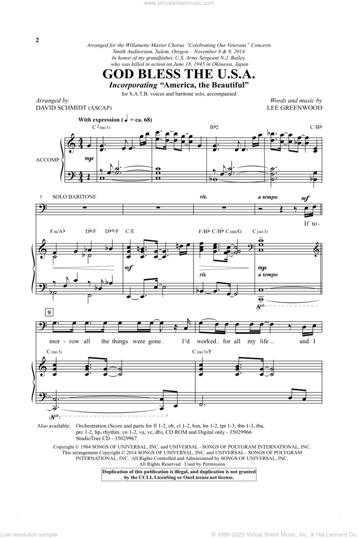 God Bless The U.S.A. (arr. David Schmidt) sheet music for choir (SATB: soprano, alto, tenor, bass) by David Schmidt, American Idol Finalists and Lee Greenwood, intermediate skill level