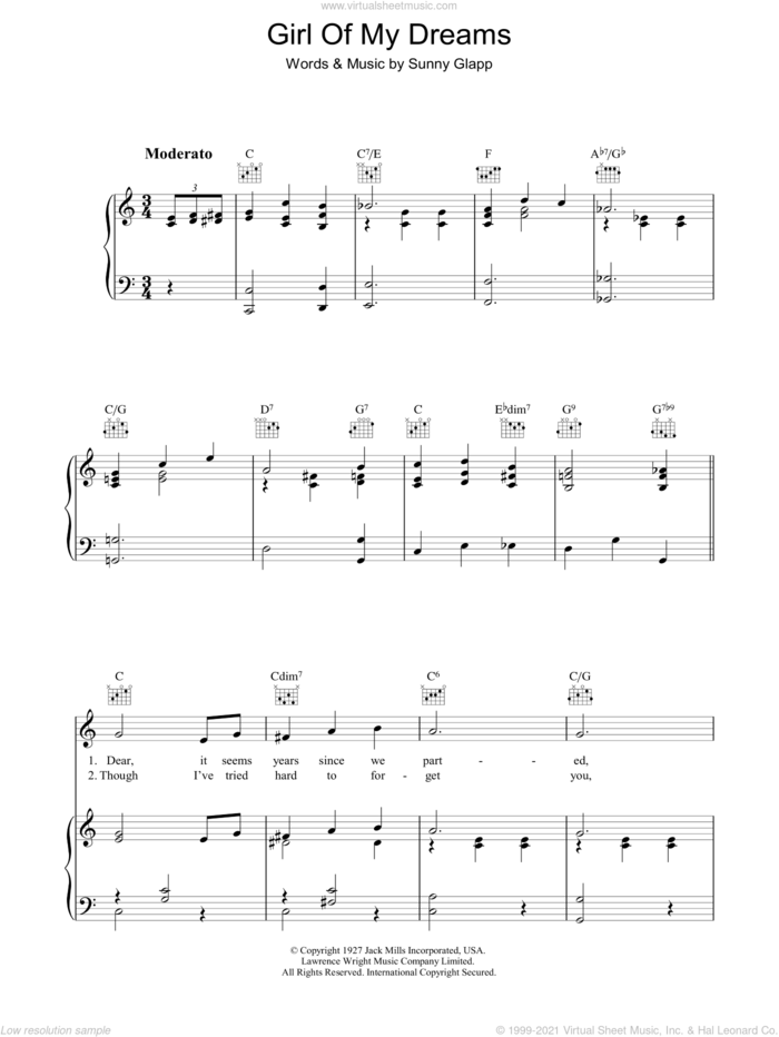 Girl Of My Dreams sheet music for voice, piano or guitar by Sunny Clapp, intermediate skill level
