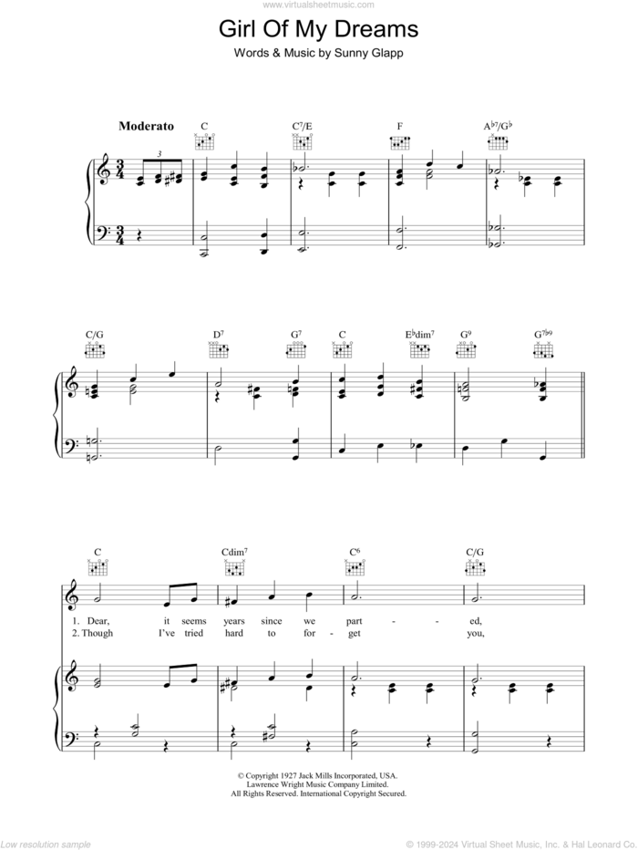 Girl Of My Dreams sheet music for voice, piano or guitar by Sunny Clapp, intermediate skill level