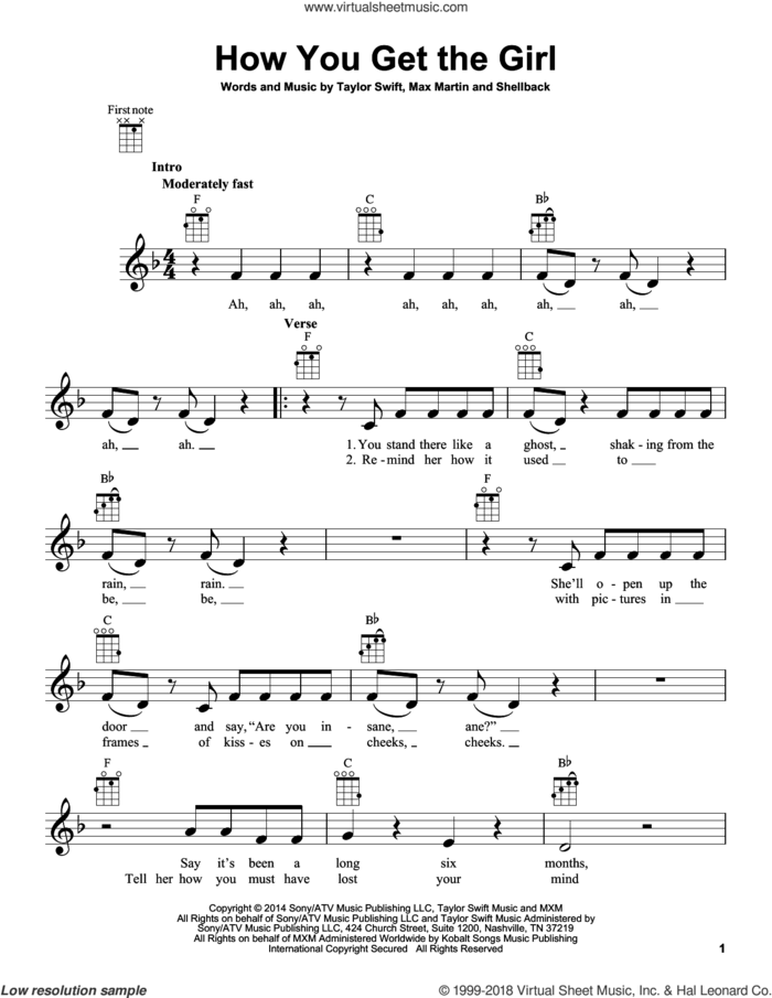 How You Get The Girl sheet music for ukulele by Taylor Swift, Johan Schuster, Max Martin and Shellback, intermediate skill level