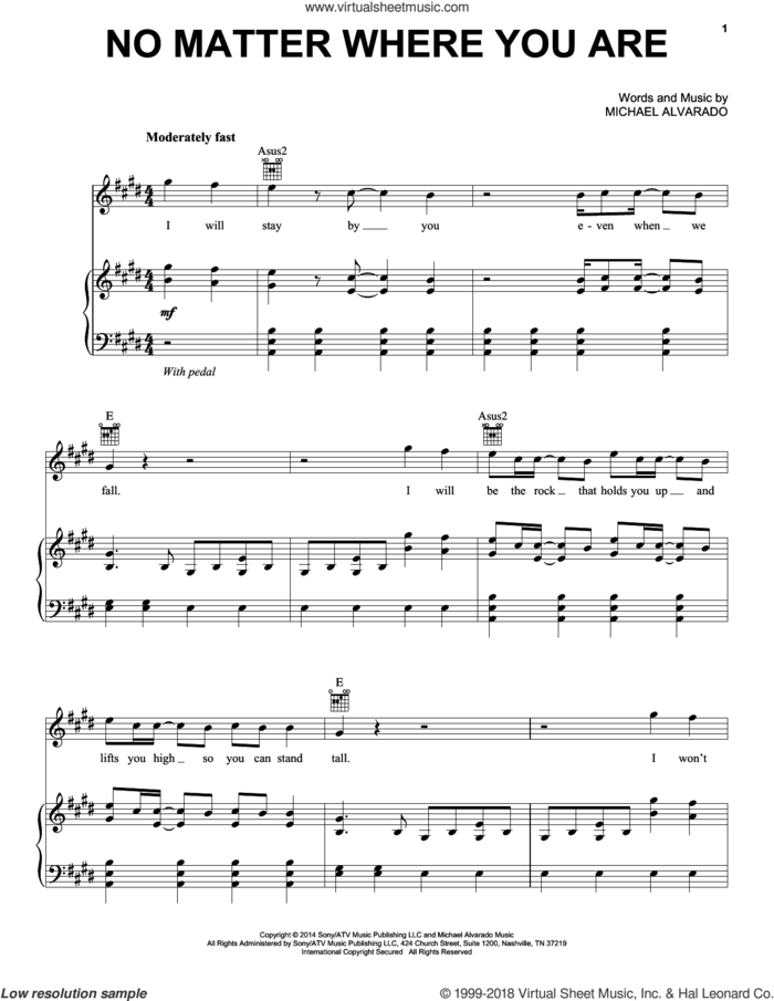 No Matter Where You Are sheet music for voice, piano or guitar by Us The Duo and Michael Alvarado, intermediate skill level