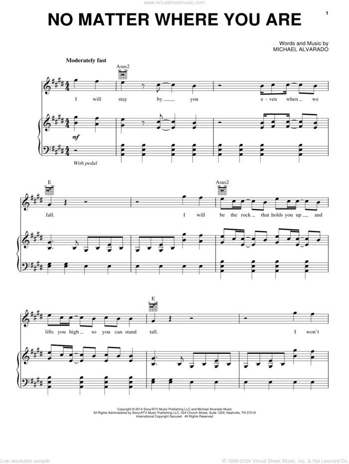 No Matter Where You Are sheet music for voice, piano or guitar by Us The Duo and Michael Alvarado, intermediate skill level