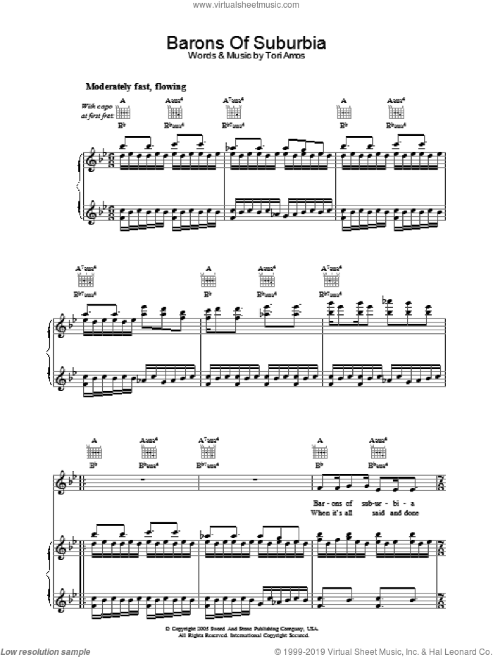 Barons Of Suburbia sheet music for voice, piano or guitar by Tori Amos, intermediate skill level