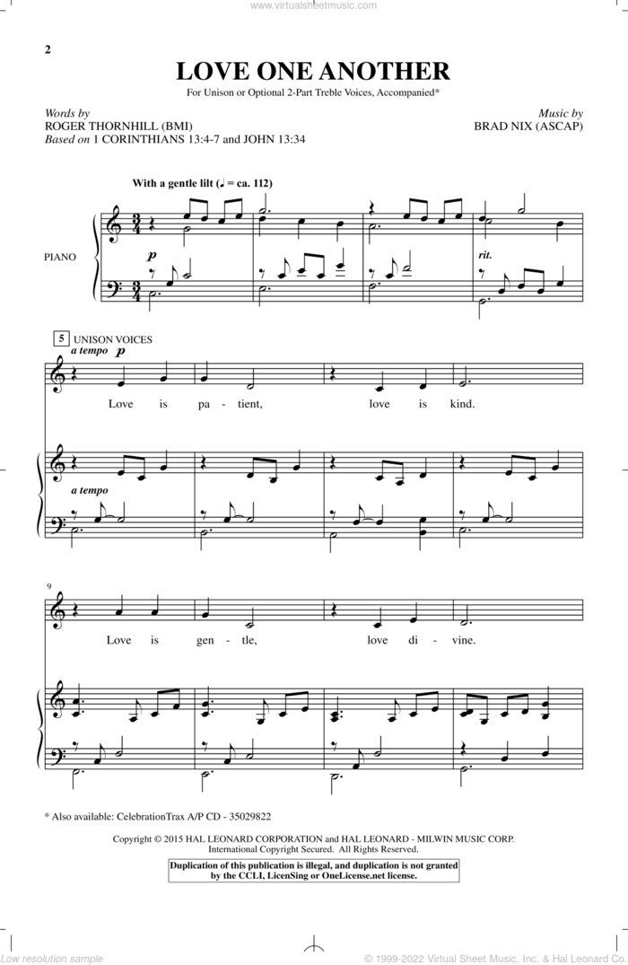 Love One Another sheet music for choir by Brad Nix, I Corinthians 13:4-7, John 13:34 and Roger Thornhill, wedding score, intermediate skill level