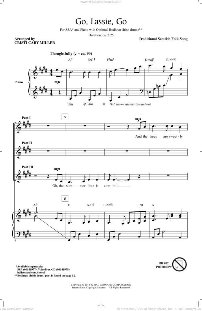 Go, Lassie, Go (arr. Cristi Cary Miller) sheet music for choir (SSA: soprano, alto) by Cristi Cary Miller and Miscellaneous, intermediate skill level