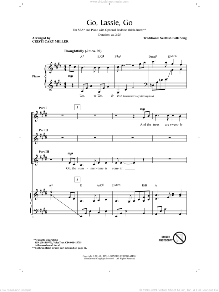 Go, Lassie, Go (arr. Cristi Cary Miller) sheet music for choir (SSA: soprano, alto) by Cristi Cary Miller and Miscellaneous, intermediate skill level