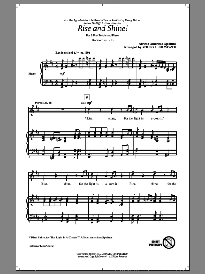 'Rise And Shine! sheet music for choir (3-Part Treble) by Rollo Dilworth and Miscellaneous, intermediate skill level