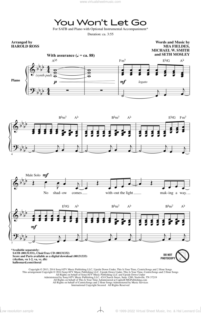 You Won't Let Go sheet music for choir (SATB: soprano, alto, tenor, bass) by Michael W. Smith, Harold Ross, Mia Fieldes and Seth Mosley, intermediate skill level