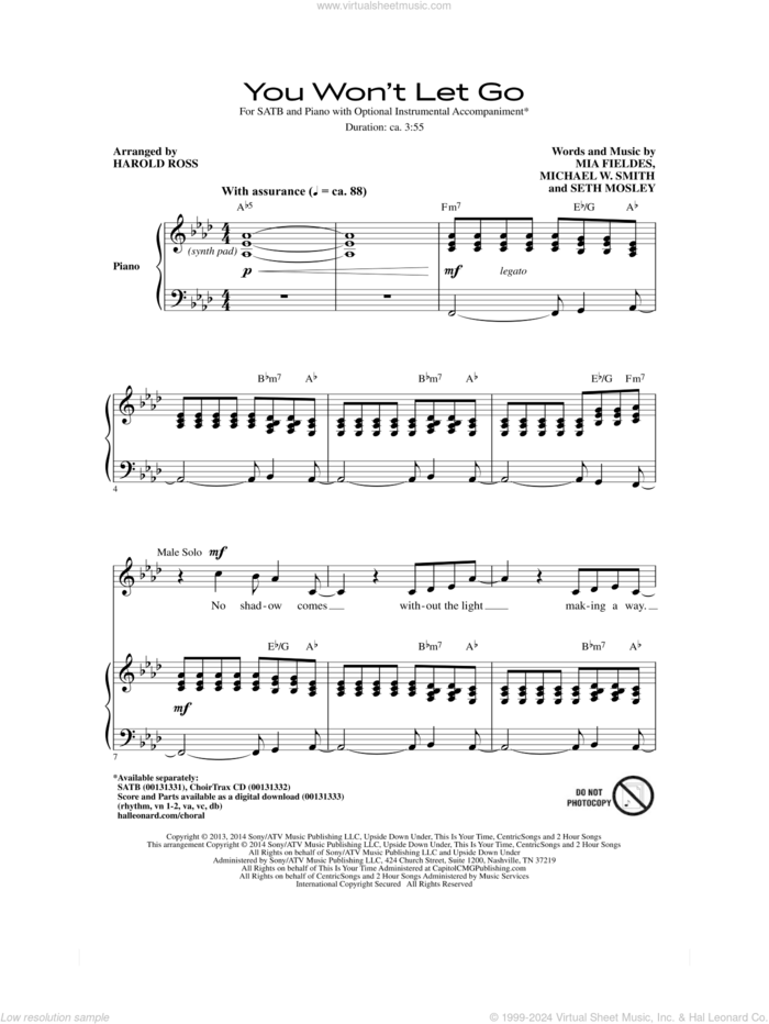 You Won't Let Go sheet music for choir (SATB: soprano, alto, tenor, bass) by Michael W. Smith, Harold Ross, Mia Fieldes and Seth Mosley, intermediate skill level