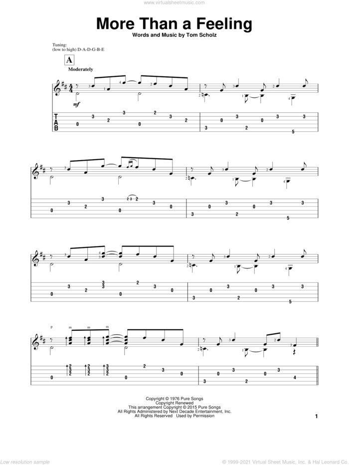 More Than A Feeling sheet music for guitar solo by Boston, John Hill and Tom Scholz, classical score, intermediate skill level