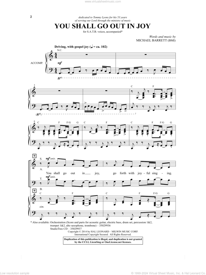 You Shall Go Out In Joy sheet music for choir (SATB: soprano, alto, tenor, bass) by Michael Barrett, intermediate skill level