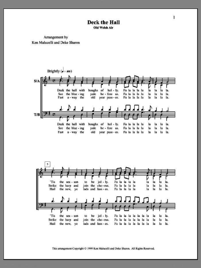 Deck the Hall sheet music for choir (SATB: soprano, alto, tenor, bass) by Deke Sharon, Anne Raugh and Ken Malucelli, intermediate skill level