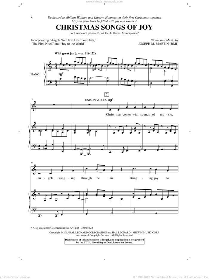 Christmas Songs Of Joy sheet music for choir (2-Part) by Joseph M. Martin, intermediate duet