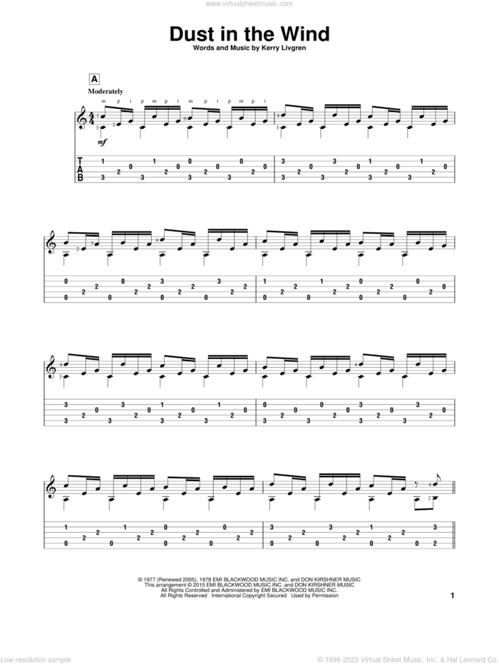 Dust In The Wind, (intermediate) sheet music for guitar solo by Kansas and Kerry Livgren, intermediate skill level