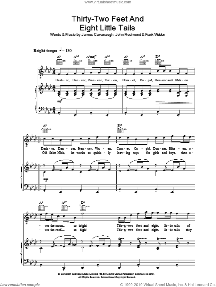 Thirty Two Feet And Eight Little Tails sheet music for voice, piano or guitar by Dale Evans, Frank Weldon, James Cavanaugh and John Redmond, intermediate skill level