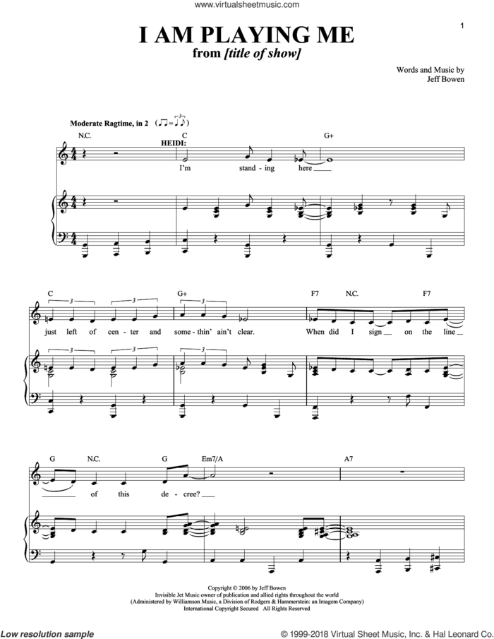 I Am Playing Me sheet music for voice and piano by Jeff Bowen, intermediate skill level