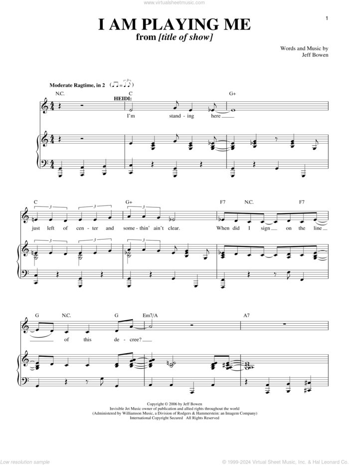 I Am Playing Me sheet music for voice and piano by Jeff Bowen, intermediate skill level