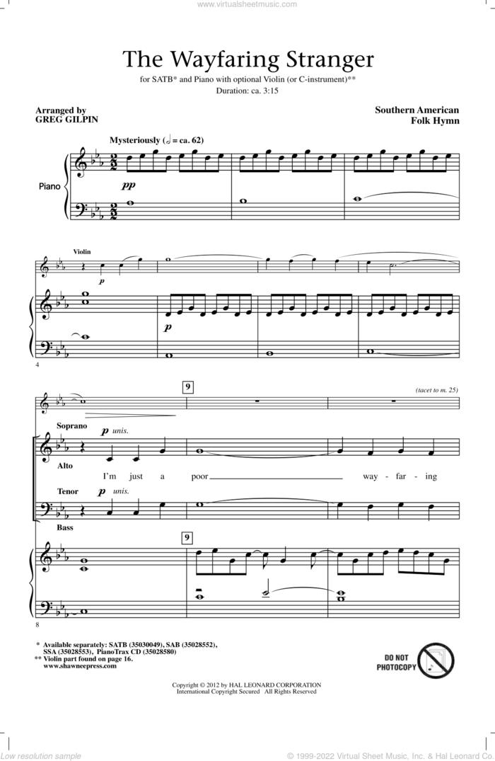Wayfaring Stranger sheet music for choir (SATB: soprano, alto, tenor, bass) by Greg Gilpin, intermediate skill level