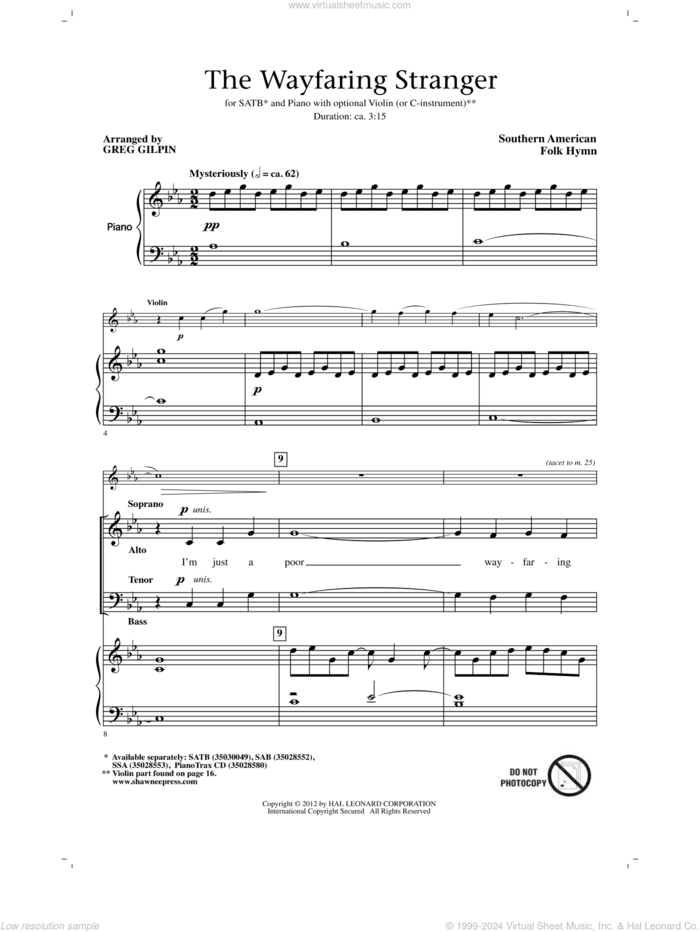 Wayfaring Stranger sheet music for choir (SATB: soprano, alto, tenor, bass) by Greg Gilpin, intermediate skill level