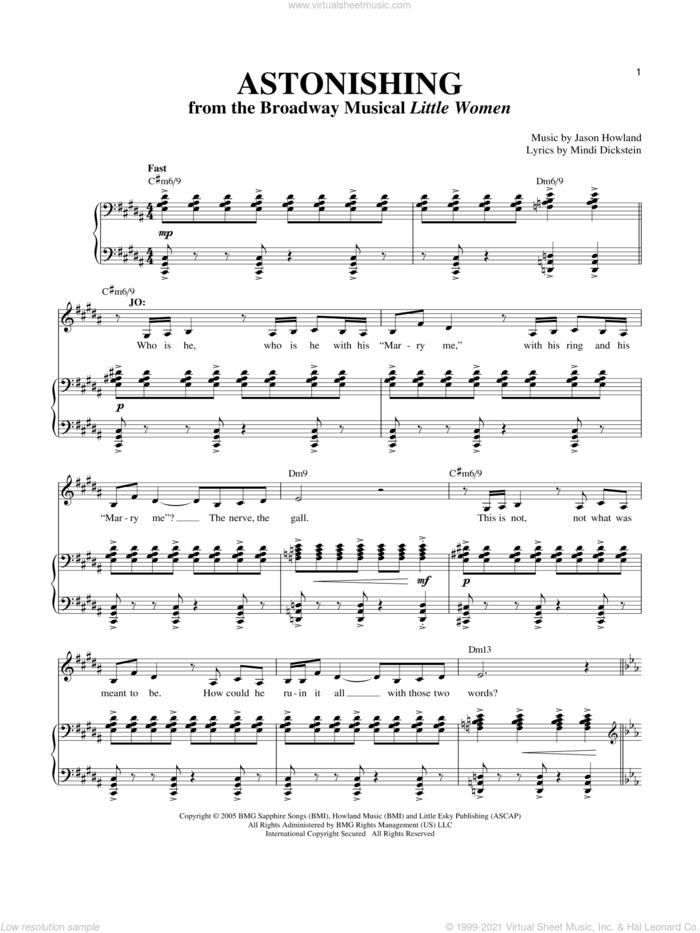 Astonishing sheet music for voice and piano by Jason Howland and Mindi Dickstein, intermediate skill level