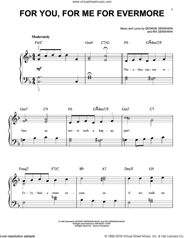 For You, For Me For Evermore sheet music for piano solo by George Gershwin and Ira Gershwin, easy skill level