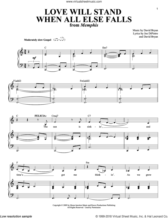 Love Will Stand When All Else Falls sheet music for voice and piano by David Bryan and Joe DiPietro, intermediate skill level