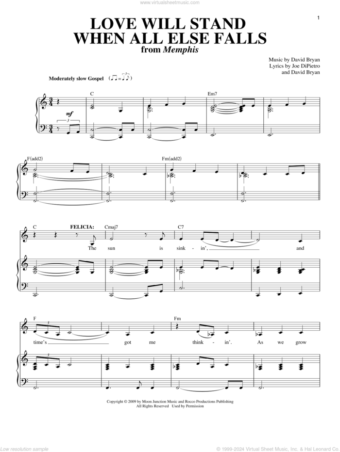 Love Will Stand When All Else Falls sheet music for voice and piano by David Bryan and Joe DiPietro, intermediate skill level