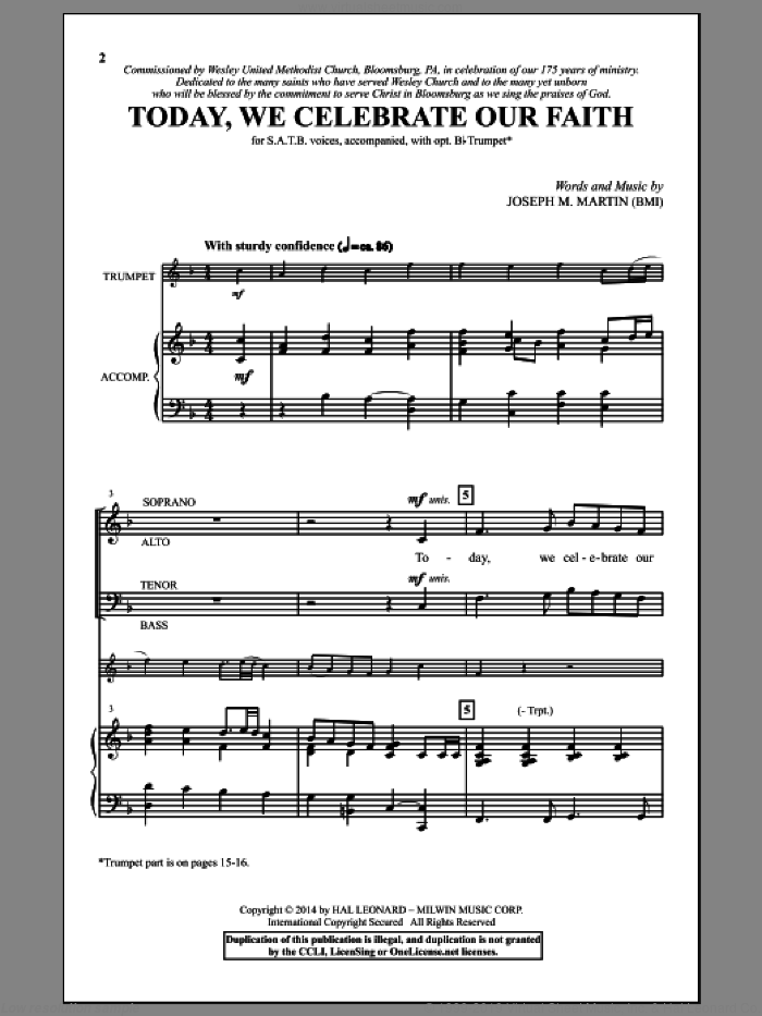 Today, We Celebrate Our Faith sheet music for choir (SATB: soprano, alto, tenor, bass) by Joseph M. Martin and Isaac Watts, intermediate skill level