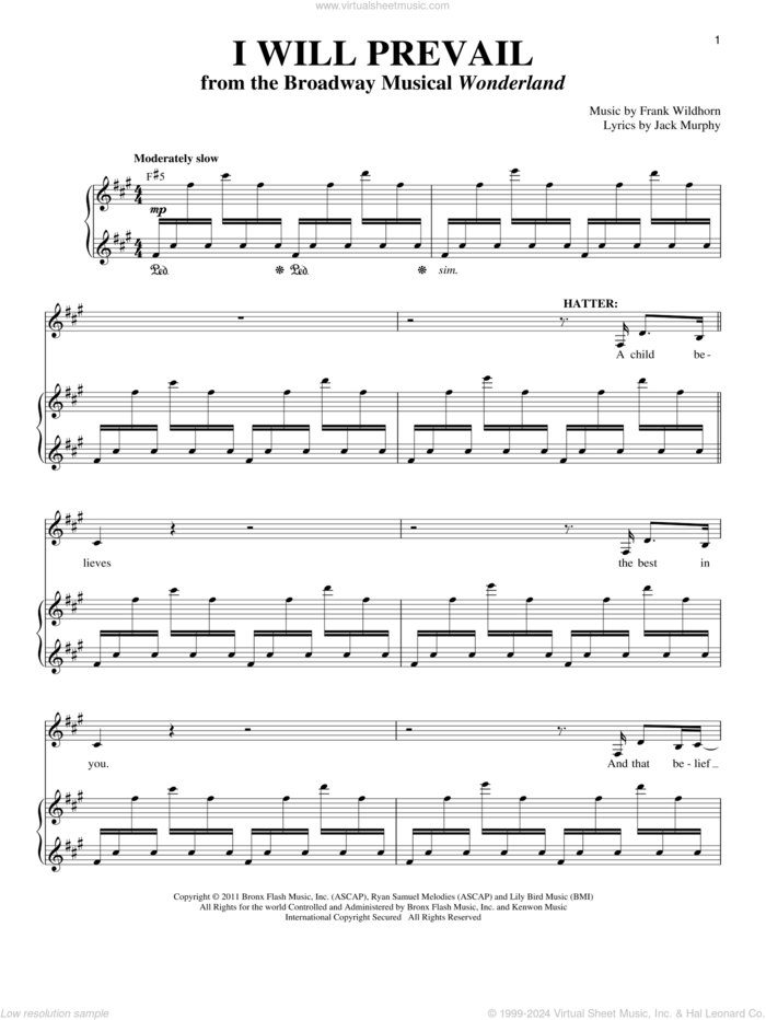 I Will Prevail sheet music for voice and piano by Frank Wildhorn and Jack Murphy, intermediate skill level