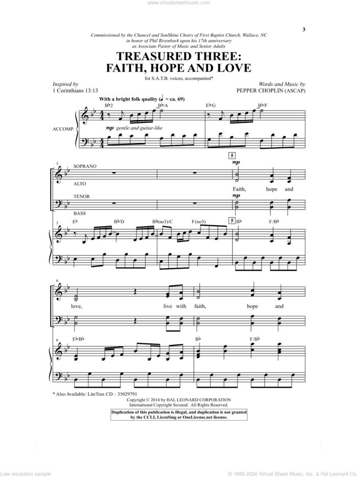 Treasured Three: Faith, Hope And Love sheet music for choir (SATB: soprano, alto, tenor, bass) by Pepper Choplin, intermediate skill level