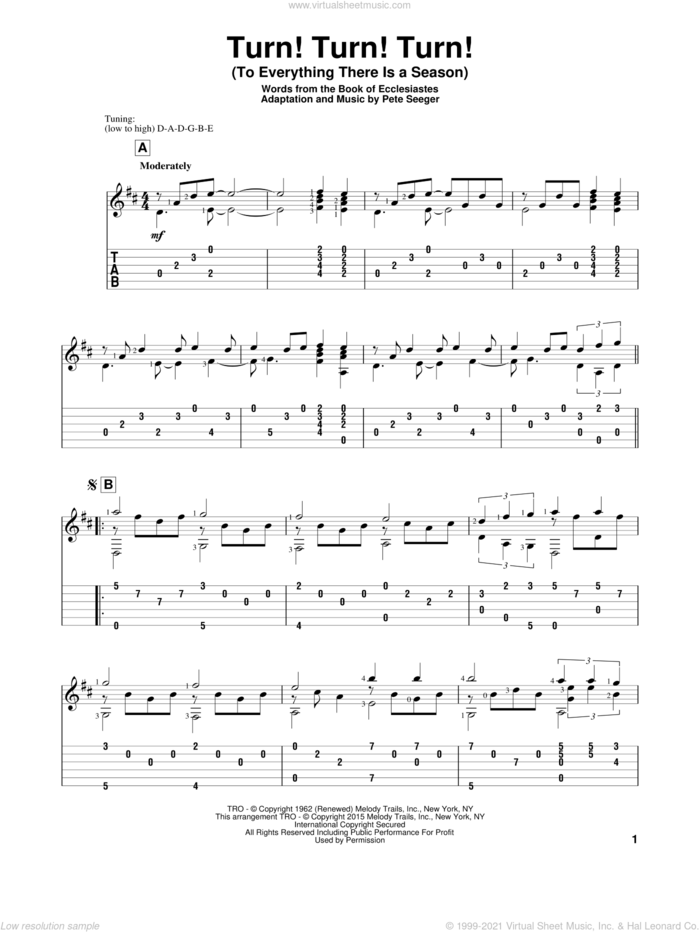 Turn! Turn! Turn! (To Everything There Is A Season) sheet music for guitar solo by The Byrds, John Hill and Pete Seeger, intermediate skill level