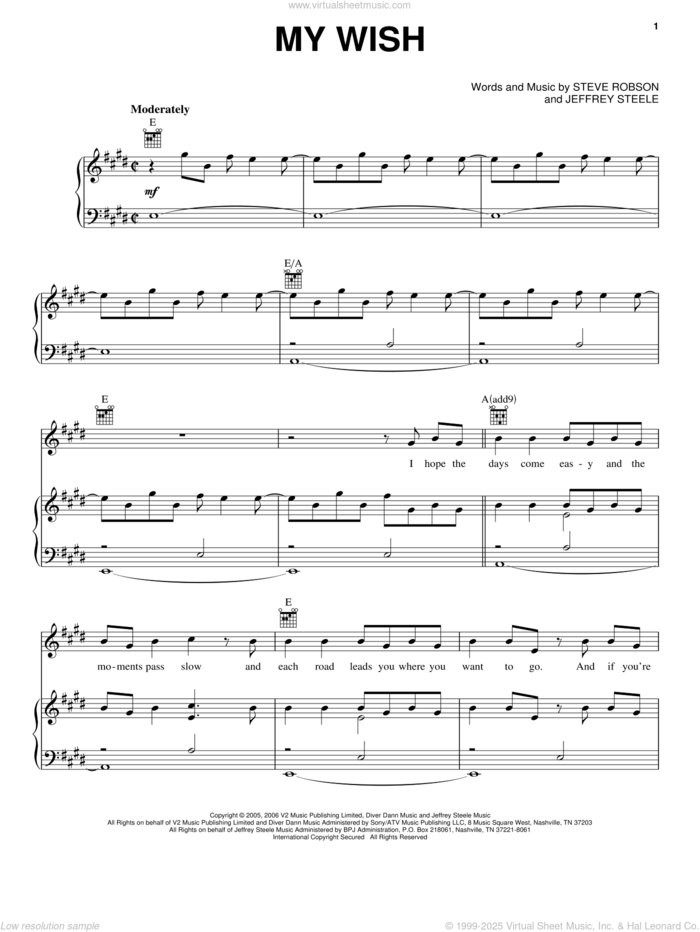 My Wish sheet music for voice, piano or guitar by Rascal Flatts, Jeffrey Steele and Steve Robson, intermediate skill level