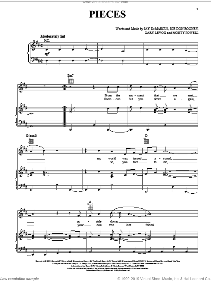 Pieces sheet music for voice, piano or guitar by Rascal Flatts, Gary Levox, Jay DeMarcus, Joe Don Rooney and Monty Powell, intermediate skill level