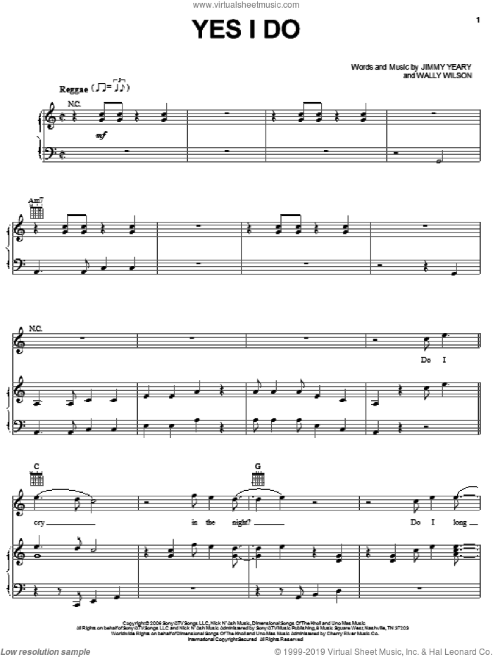 Yes I Do sheet music for voice, piano or guitar by Rascal Flatts, Jimmy Yeary and Wally Wilson, intermediate skill level